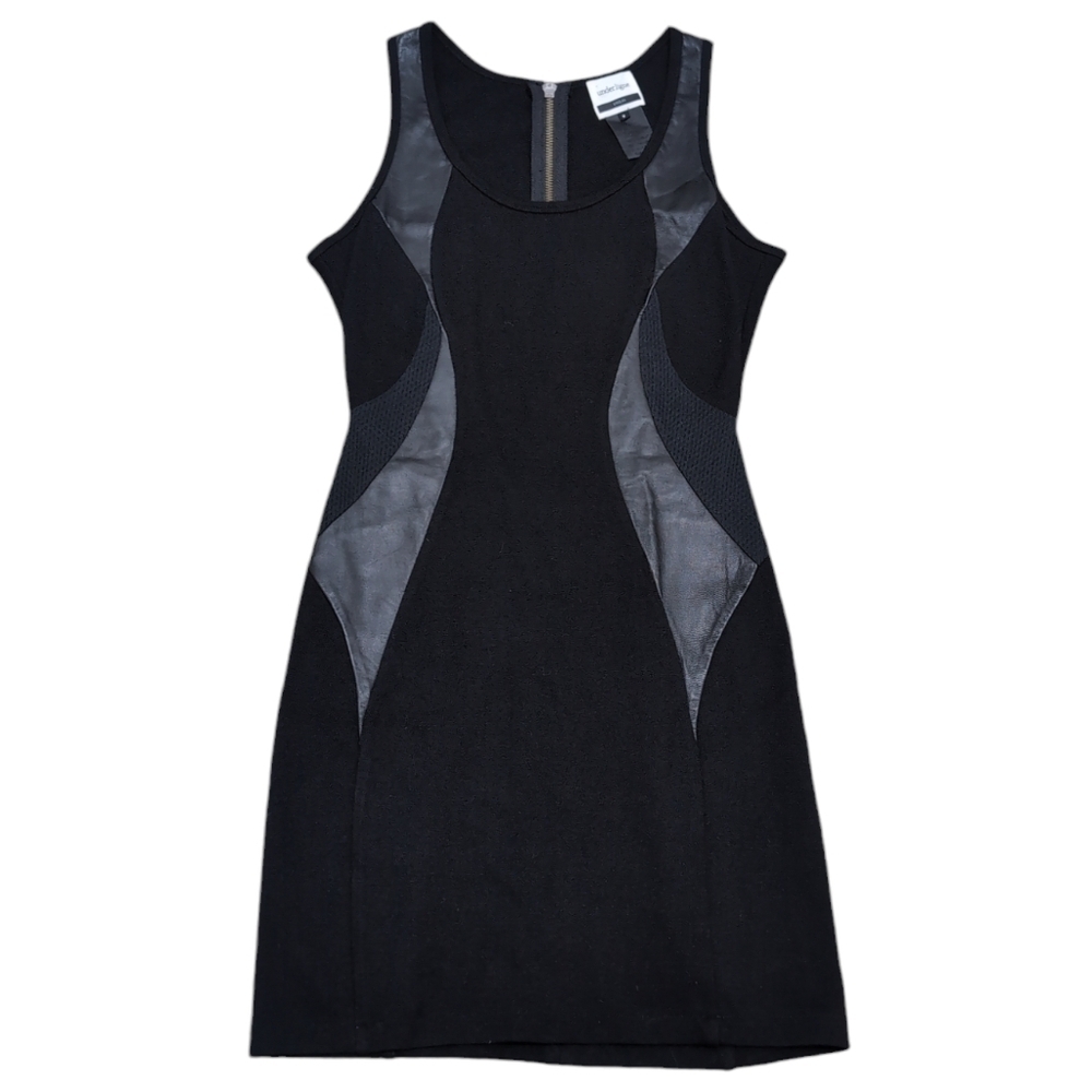 Under.ligne by Doo.Ri Black Leather Trim Mesh Panel Zip Back Mini Dress Size 0‎
